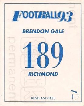 1993 Select AFL Stickers #189 Brendon Gale Back